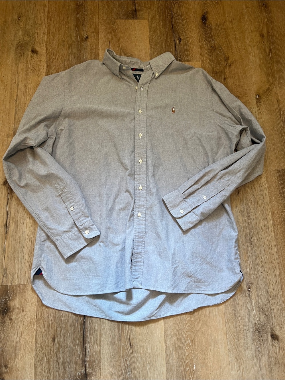 XXL Classic Fit Ralph Lauren Button-Down Long Sleeve Shirt - Light Gray